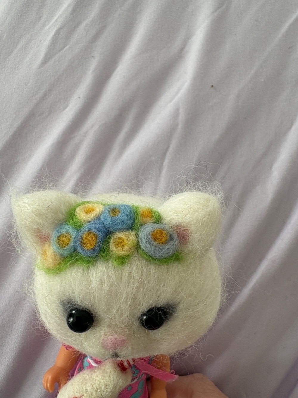Cute Cat-Head Doll in Pink Floral Dress - Picture 4 of 6
